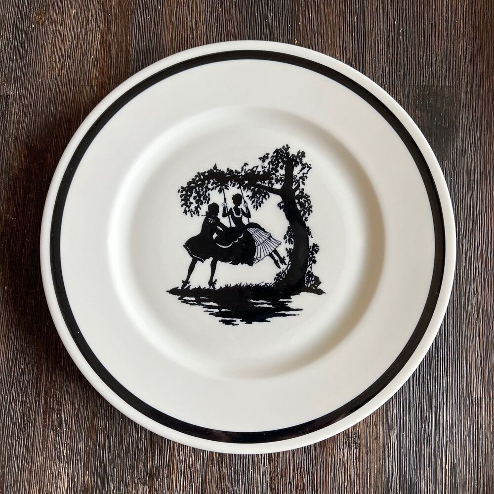 Girls Swing Early American Silhouettes White Black Plate Syracuse China 10.5 in
